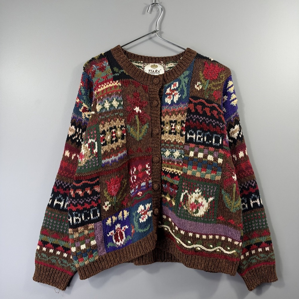 Vintage Tiara International Sweater Womens Large Nature Grandma Core Chunky Knit